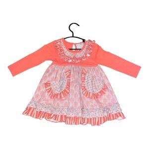 Serendipity Clothing Co Girls Coral Mixed Print Ruffle Dress Style 12-18 months